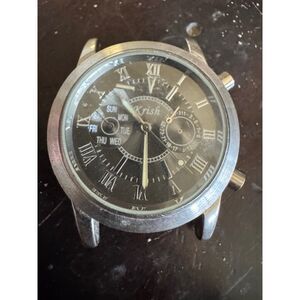 Krish KL0023 Men's Multi-Function Watch - Black Roman Numeral Dial - Silver Tone